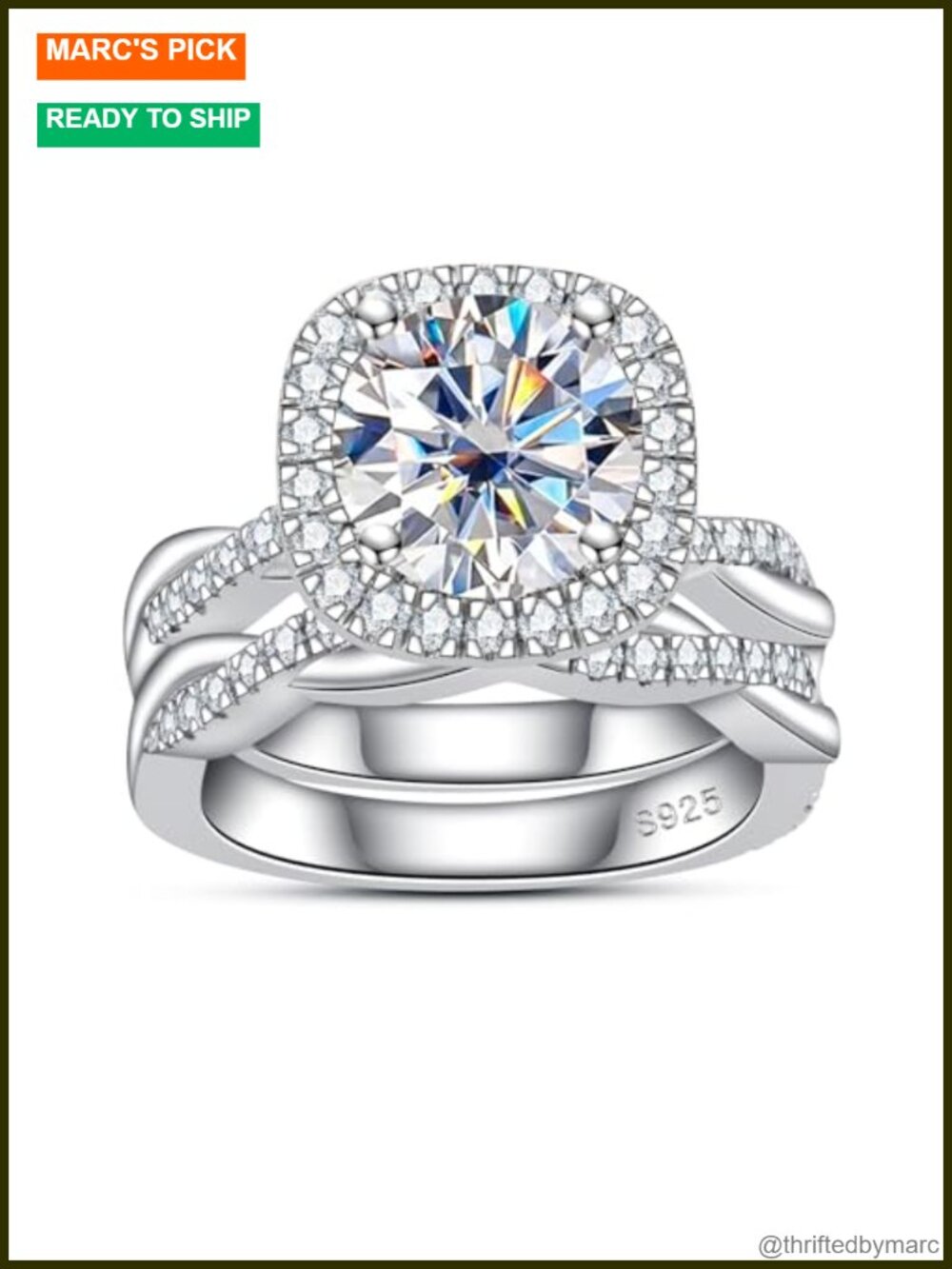 Moissanite Bridal Ring Set 925 Sterling Silver Twisted Vine Engagement